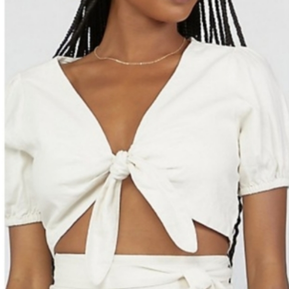 FOREVER 21 LINEN FRONT TIE CROP TOP